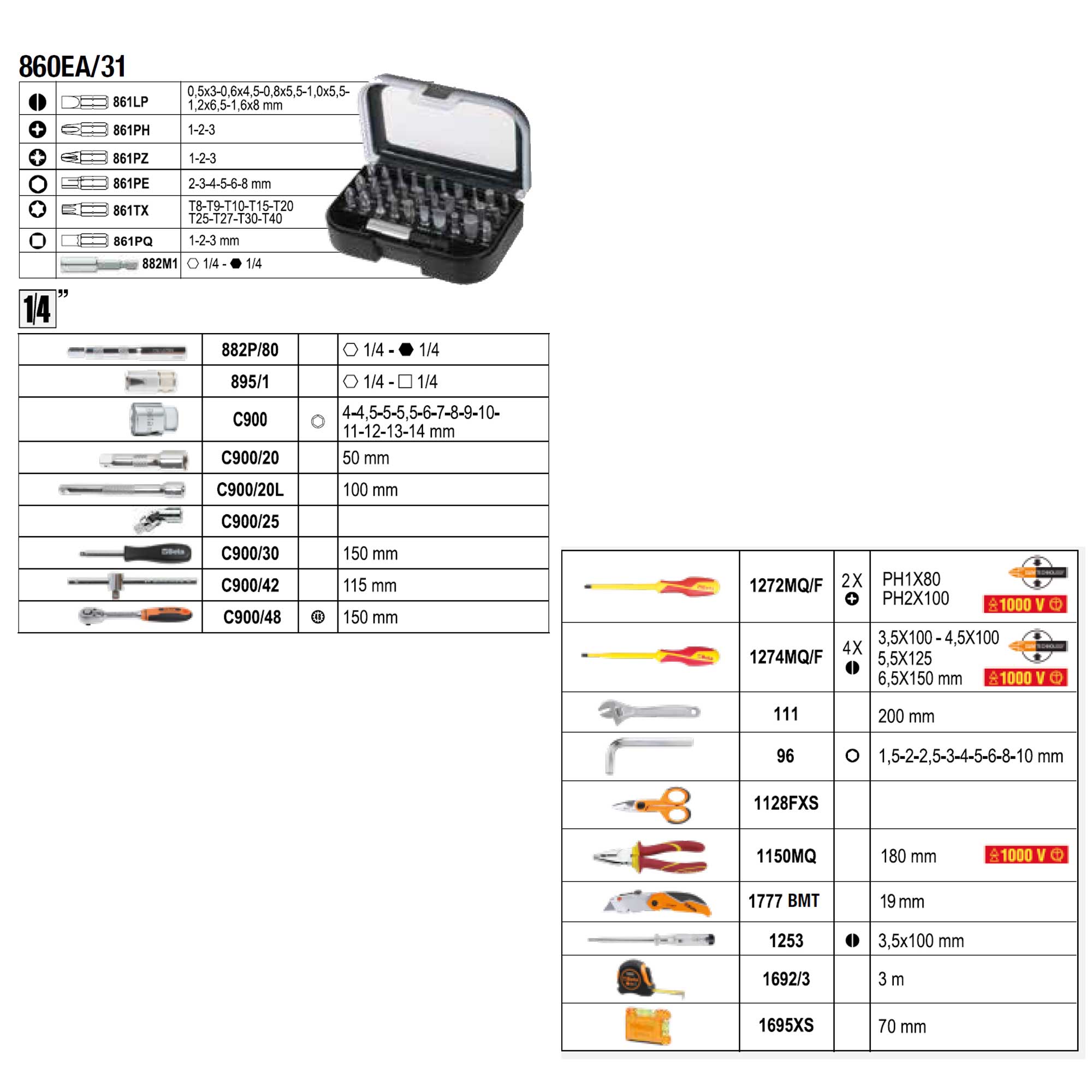 Valise à outils Beta Easy 2054BM 74 pièces