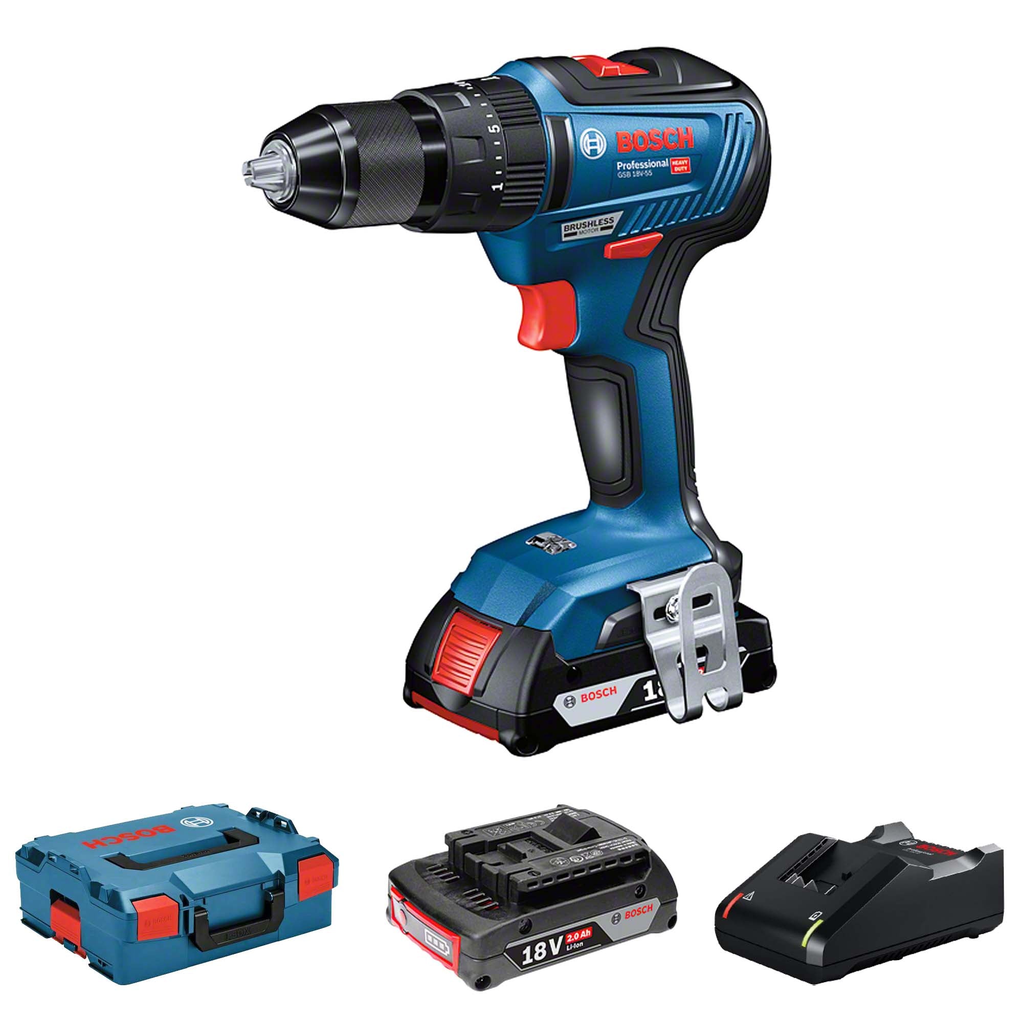 Perceuse Bosch GSB 18V-55 2X2Ah