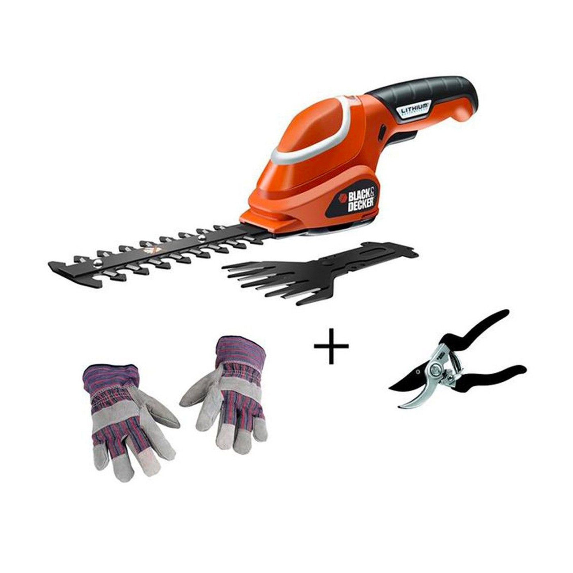 Kit de Cisaille, Sécateur, Gants et Cisaille Manuelle Black & Decker 7V